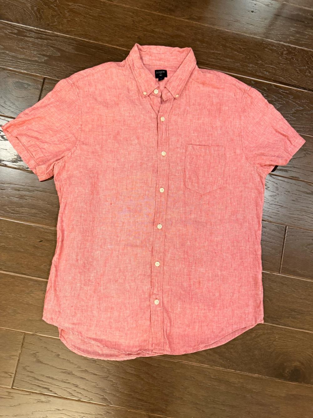 Crew Men’s Short Sleeve Linen Button Down Shirt Red Size L